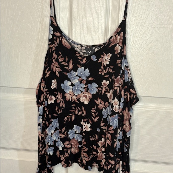 American Eagle Outfitters Black and Blue Floral Cold Shoulder Top - Picture 1 of 3